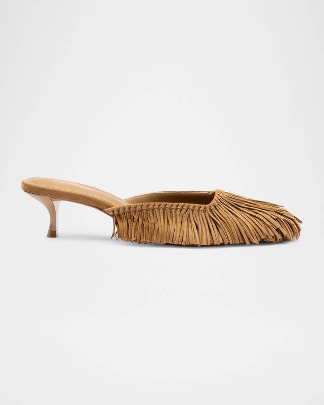 Sienna Suede Fringe Kitten Mules